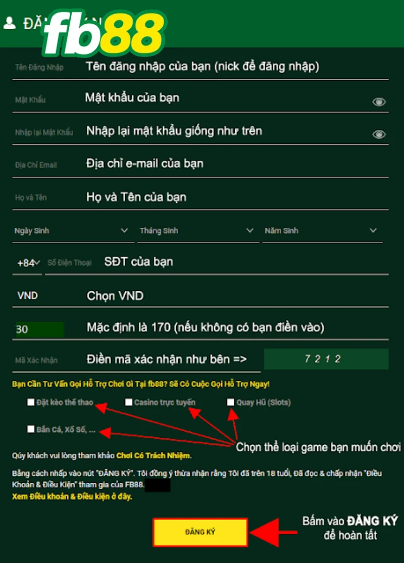 Một vài lưu ý nhỏ khi thực hiện đăng ký FB88
