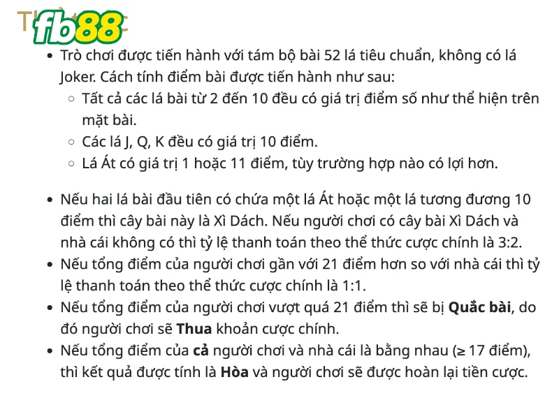 Tân binh cần nắm rõ thông tin luật chơi Blackjack FB88